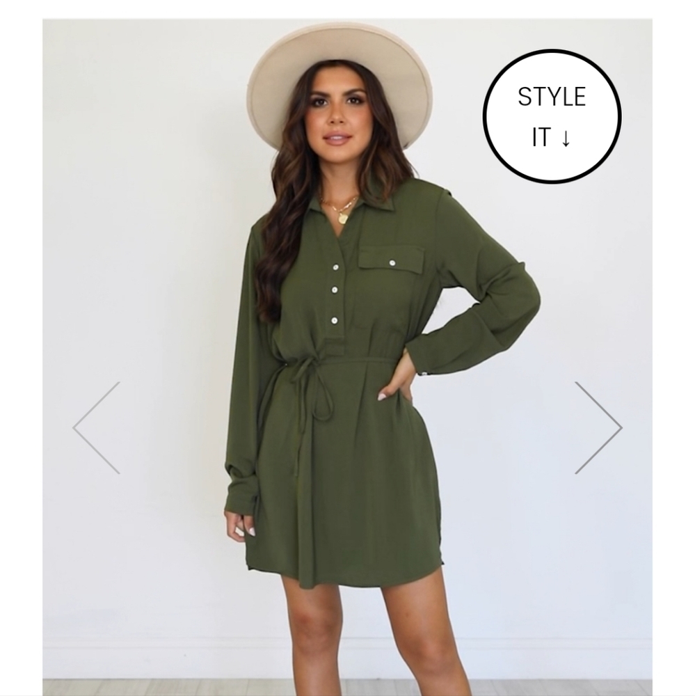 LEARN TO FLY OLIVE BUTTON FRONT SHIRT DRESS